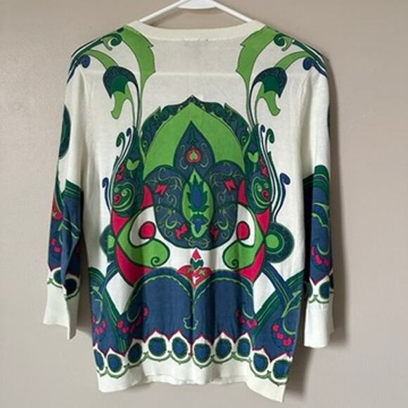 Talbots Cardigan Sweater Womens Petite Medium English Garden Abstract Floral - Picture 9 of 12